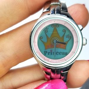 Fossil Watch Big Tic ES1131 Princess Silver Steel Wristband Pink EUC
